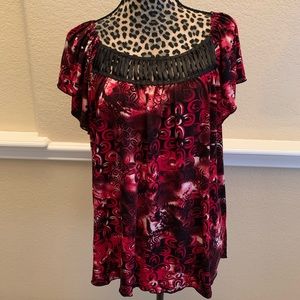 JNJ - Red and black dressy blouse.